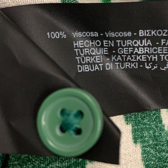 Zara Belted Printed Green Short Sleeves Button Front Midi Shirt Dress Size S - Picture 10 of 10